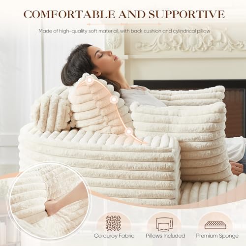 Oversized Round Corduroy Lounge Chair - 55-Inch Deep Seat Floor Sofa