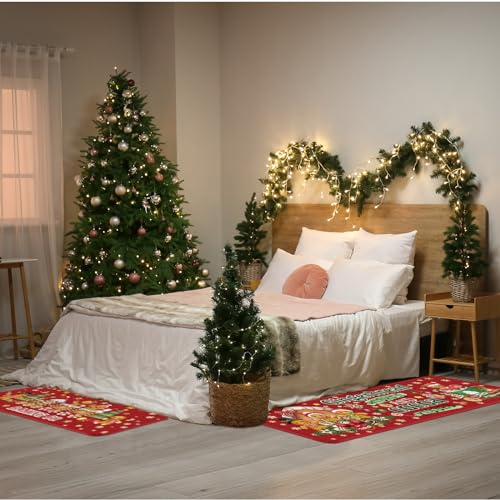 2-Piece Gingerbread Man Christmas Kitchen Rug Set - Non-Slip Holiday Floor Mats