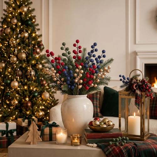 Artificial Christmas Berry Stems – 8 Inch Holiday Faux Berries Pack of 18