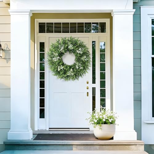 26-Inch Artificial Boxwood Wreath for Front Door, UV-Resistant Greenery
