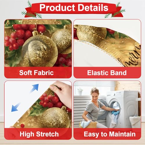 LEIWEIHOPE Merry Christmas Chair Covers Set of 4 - Stretchable Red Slipcovers with Santa & Floral Trim, 19-24" Back, 15-19" Seat (Variation 25)