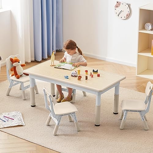 Adjustable Kids Study Table and Chair Set with Graffiti Desktop