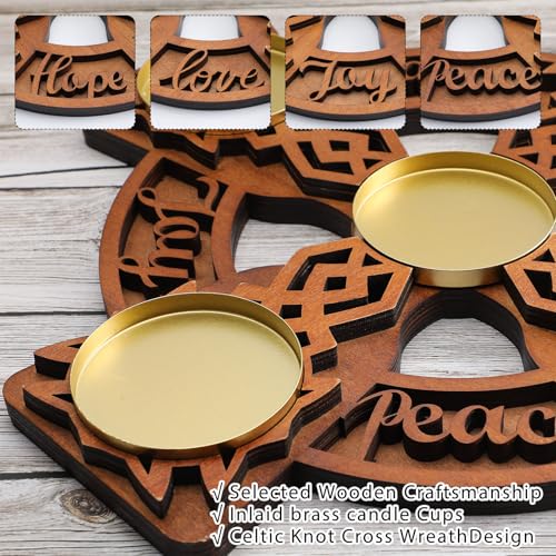 Wood Advent Candle Holder with Celtic Knot Design, 14 inch Christmas Wreath