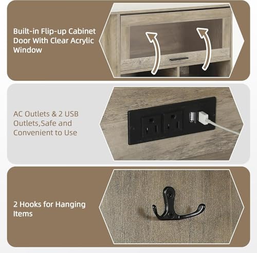 67-Inch Farmhouse Kitchen Hutch with Charging Station, Drawer and Shelves
