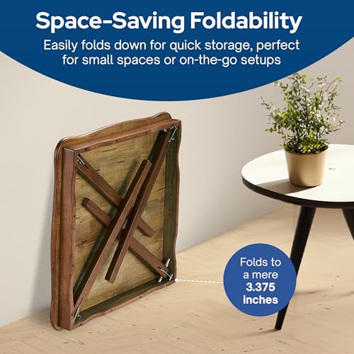Stakmore Cherry Folding Square Table with Scalloped Edge - Durable Solid Wood