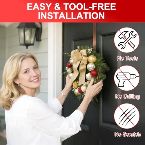Adjustable Front Door Wreath Hangers (2-Pack) - 12.5-20" Heavy Duty Metal Hooks