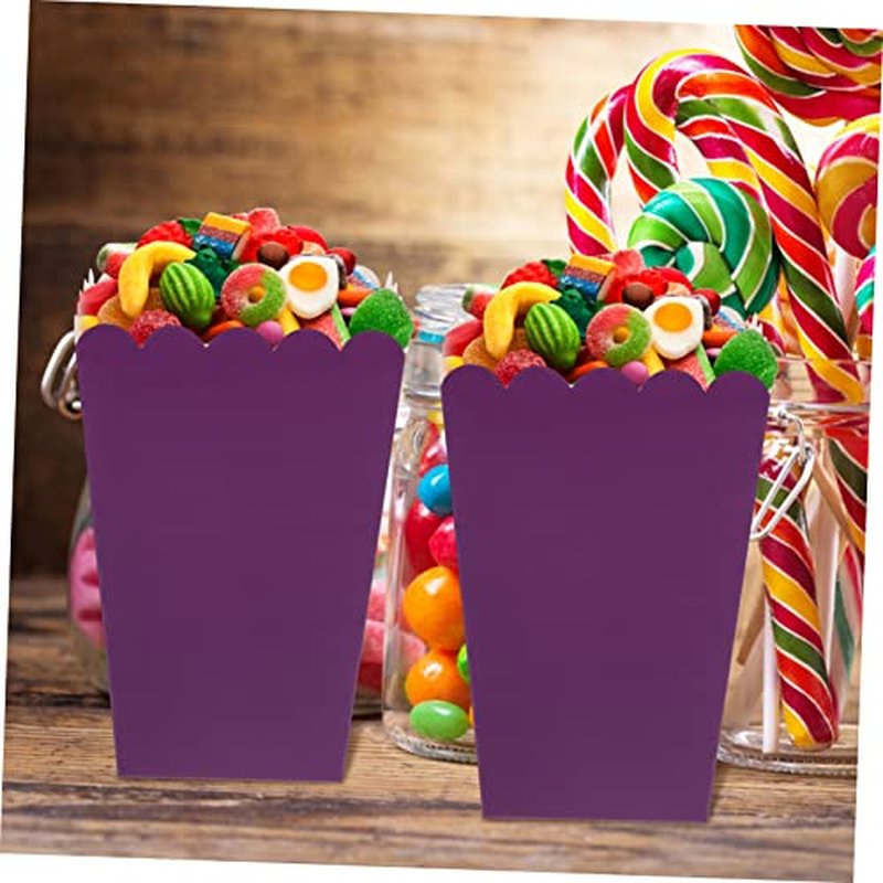 UPKOCH 50pcs Purple Popcorn Boxes, 10.7x7.5cm Snack Containers for Movie Theater/Candy Buffet, 250g Cardboard Party Favors Bulk for Wedding/Home Theater/Carnival