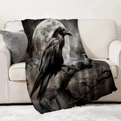 Turamurra Gothic Raven Moon Throw Blanket 60x80in – 80"x60" Premium Flannel