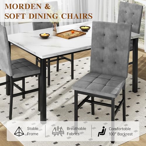 Faux Marble Dining Table Set for 4 with Velvet Upholstered Chairs