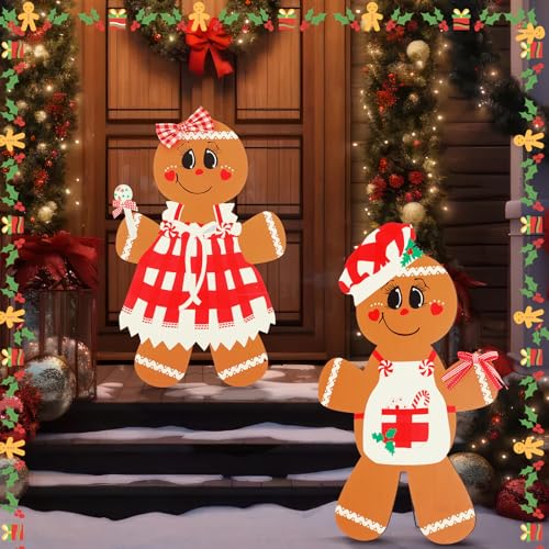 Cinnvoice 2-Piece Gingerbread Man Christmas Wood Cutouts (19.6")