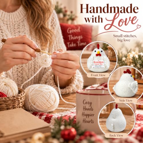 Grandma First Time Gifts from Grandchild - Handmade Crochet Chicken & Heartfelt Card