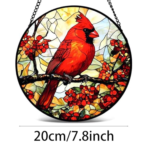Cardinal Stained Glass Suncatcher Panel - 7.8 Inch Window Decor