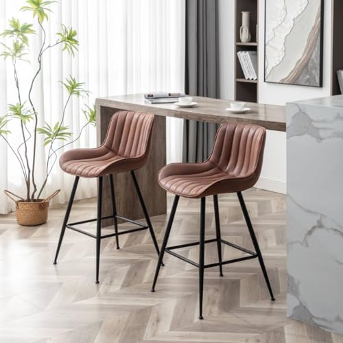 24-Inch Fabric Counter Height Bar Stools with Metal Legs, Set of 2
