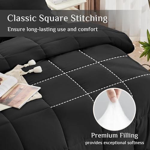 7-Piece Queen Comforter Set - Bed in a Bag with Sheets & Shams, Black