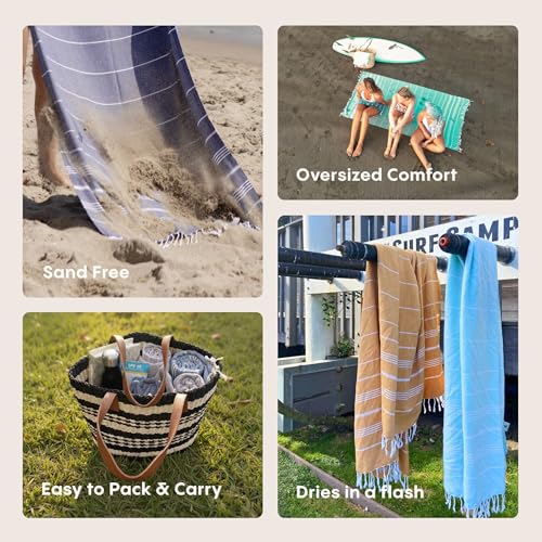 WETCAT Oversized Turkish Beach Towel - 100% Cotton Sand Free Quick Dry