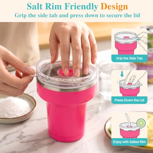 Tronco 16oz Insulated Margarita Tumbler with Lid & Saltable Rim - Coral Pink