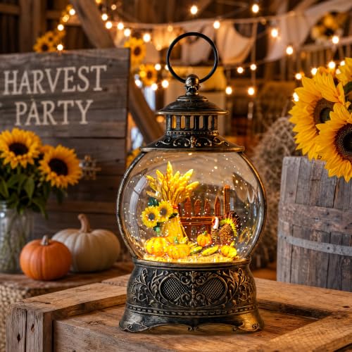 Thanksgiving Lighted Snow Globe Water Lantern - Swirling Glitter Autumn Decor