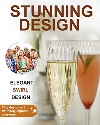 36 Pack 6 Oz Disposable Champagne Flutes, Clear Plastic Wine Glasses