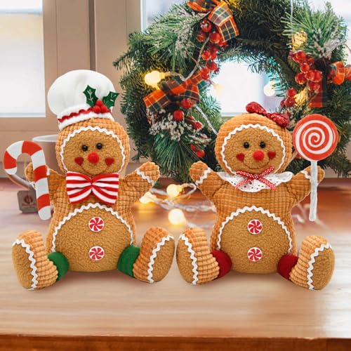 Gingerbread Christmas Gnomes Tabletop Decor - Set of 2 Felt Figurines