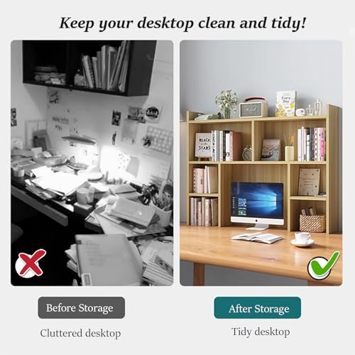 3-Tier Wooden Desktop Bookshelf Hutch with 7 Storage Shelves - White