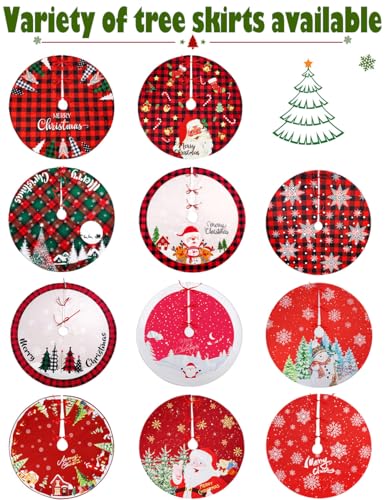 48-Inch Red & Black Buffalo Plaid Christmas Tree Skirt with Snowflake Pattern