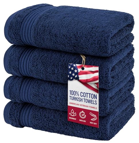 American Veteran Turkish Hand Towels Set of 4 Navy Blue Cotton
