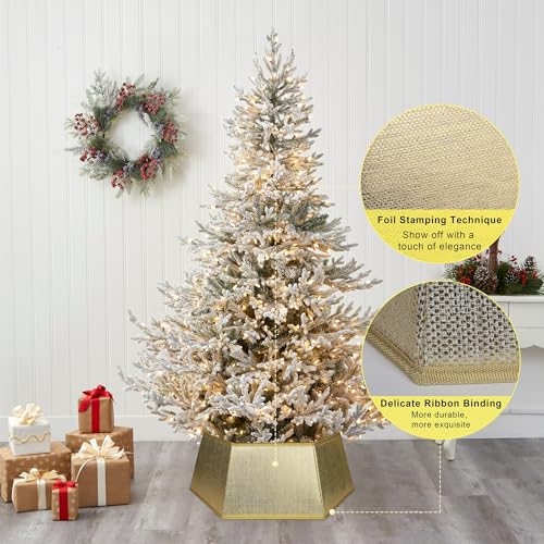 Blissun Gold Shiny Fabric Christmas Tree Collar, Hexagonal Tree Ring