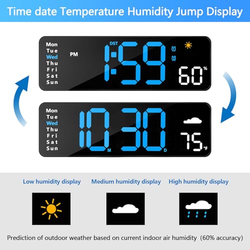 11-Inch LED Digital Wall Clock with Remote, Large Display Alarm & Temp