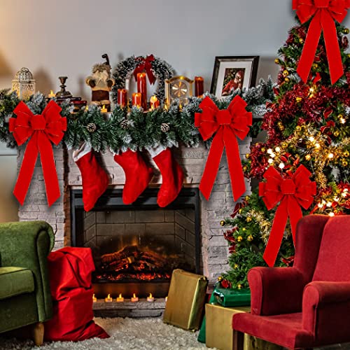 2-Pack Large Red Velvet Christmas Bows with Gold Edge - 12x20 Inch