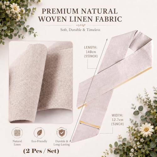 Linen Wreath Sash for Front Door - 2 Pack Rustic Burlap Garland Ribbon