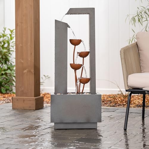 38-Inch Tall Metal Sculptural Flower Multi-Tier Freestanding Water Fountain