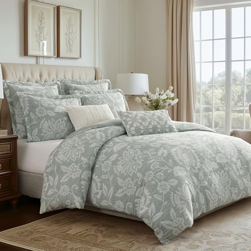 Sage Botanical Floral Duvet Set - King Size with 2 Shams