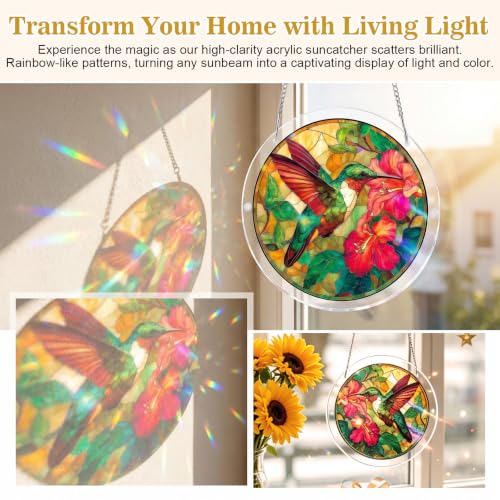 Hummingbird Acrylic Jigsaw Puzzle Suncatcher, 8.1-inch Stained Glass Decor