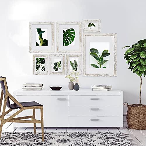 Distressed White 5x7 Picture Frame Set of 2, Wall & Tabletop Display