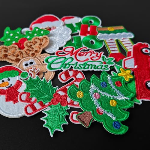 Harsgs 10pcs Christmas Iron-On Patches for Clothes - Holiday Decor Assorted Pack