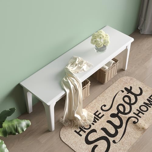 Solid Wood Dining Bench, 47-Inch White Entryway Bed End Stool