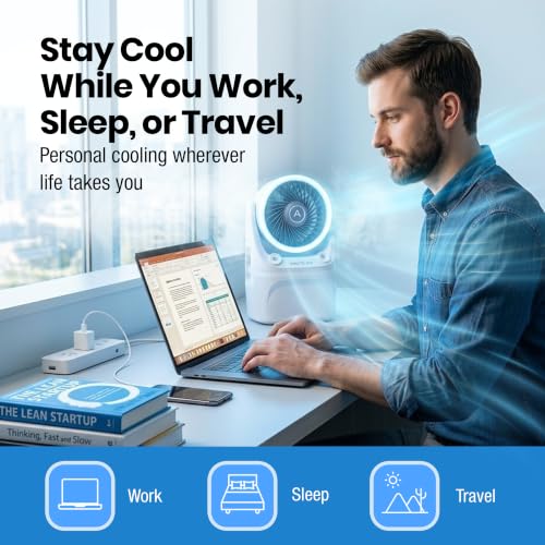 Portable Air Cooler Dual Mist Personal Space Fan with LED Mood Light