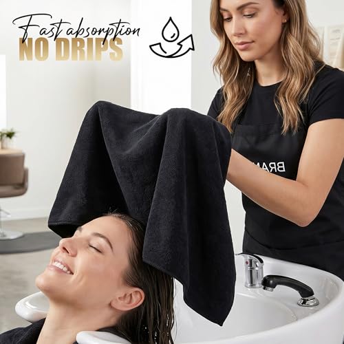 Utopia Towels Microfiber Bleach Safe Salon Towels 24 Pack, 16x27 Black
