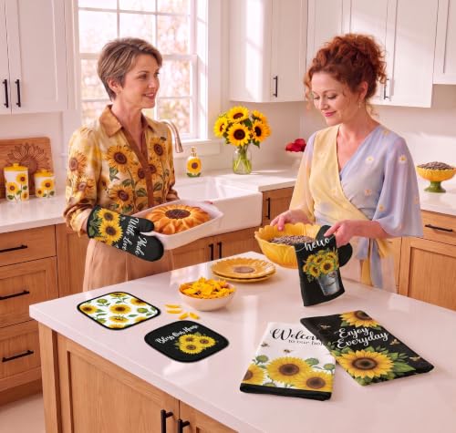 10-Piece Sunflower Kitchen Decor Set: Rugs, Oven Mitts, Towels & Holders