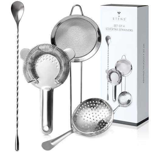 Etens Stainless Steel Cocktail Strainer Set with Hawthorne, Julep & Mesh Strainers