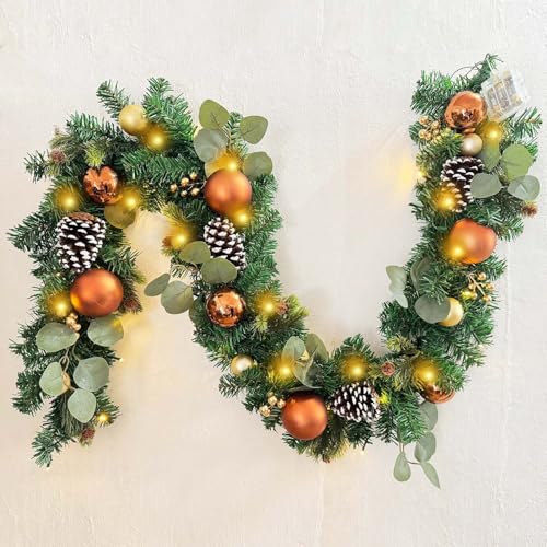 WANNA-CUL Pre-Lit 6ft Copper Gold Christmas Garland with 30 LED Lights - Variation 07
