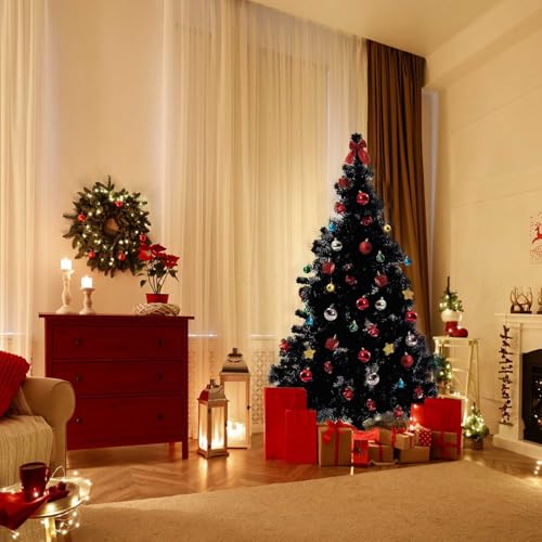 Sweecomb Black Christmas Tree 6ft Tinsel Artificial Tree with 550 Tips Hinged Stand