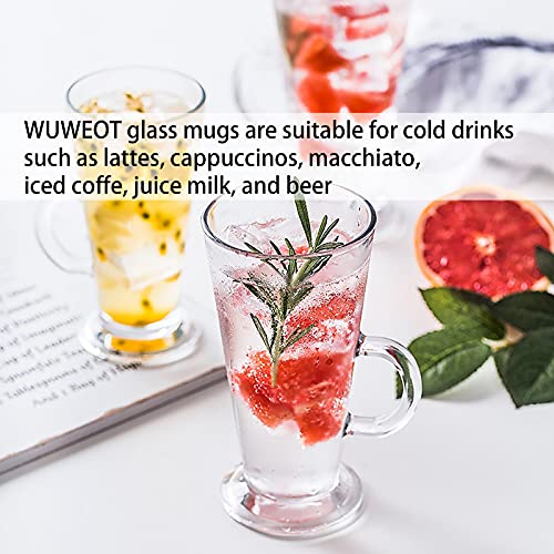 WUWEOT 6 Pack 9oz Irish Coffee Glass Mugs with Handle - Hot & Cold Drinkware