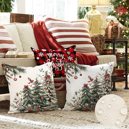 RABUSOFA Waterproof Christmas Pillow Covers 18x18 Green Set of 2 Outdoor Decor