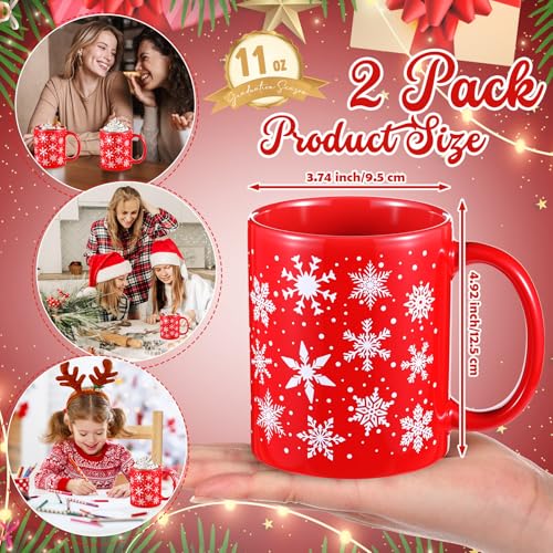 Sliner 2-Pack Red Christmas Snowflake Mugs - 11 oz Holiday Gift Set
