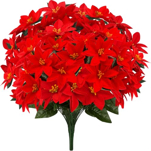Der Rose 12-Pack Artificial Poinsettias - 15 Inch Red Christmas Flowers