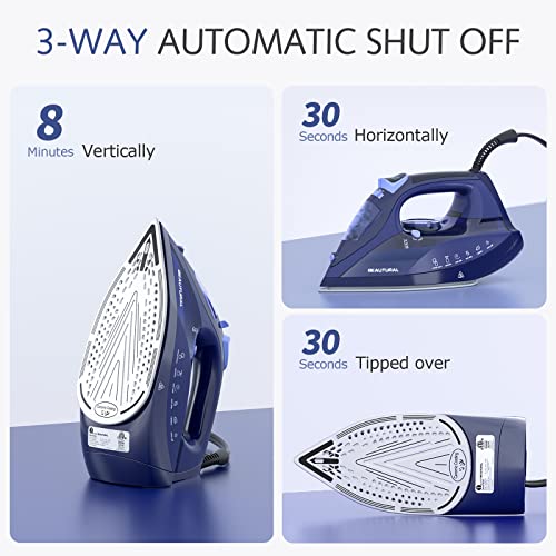 BEAUTURAL 1500W Steam Iron for Clothes with Ceramic Soleplate & Auto-Off