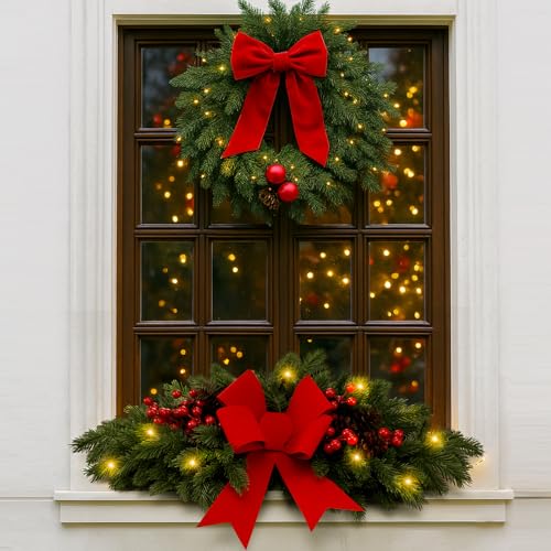 24.5-Inch Artificial Christmas Swag with LED Lights and Red Berries