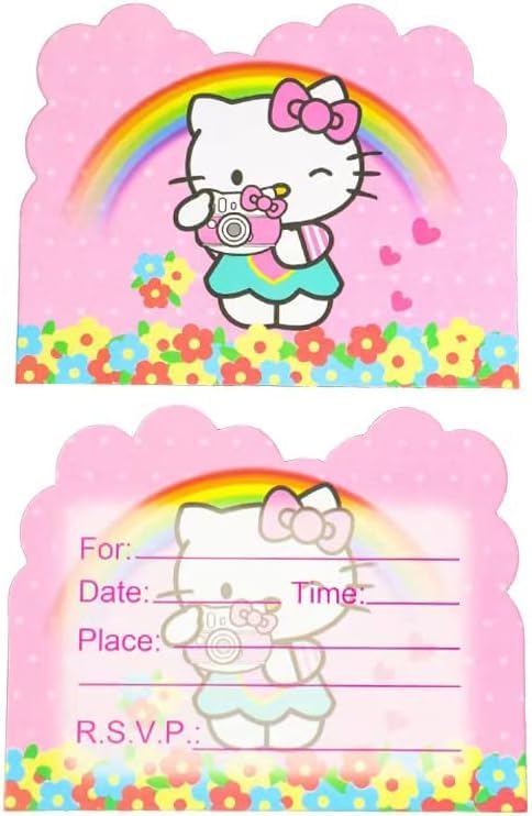 20pcs Cute Cat Birthday Party Invitations, Fill-in Style Cards 5.5 x 4.3