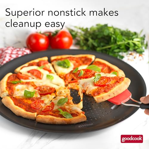 Perforated Nonstick Carbon Steel Pizza Pan with Cutting Guides, 15.75-Inch